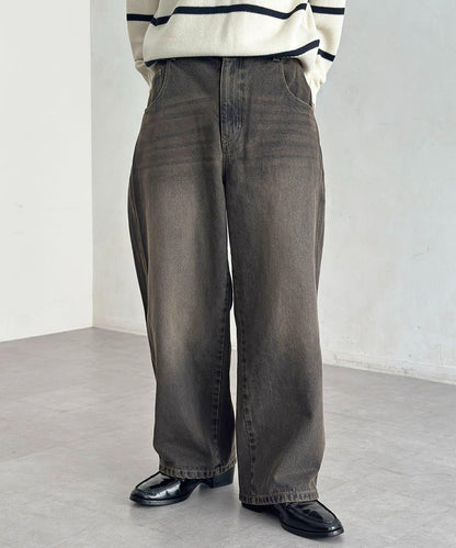 【可成套搭配】腰部鉤扣後褶牛仔褲