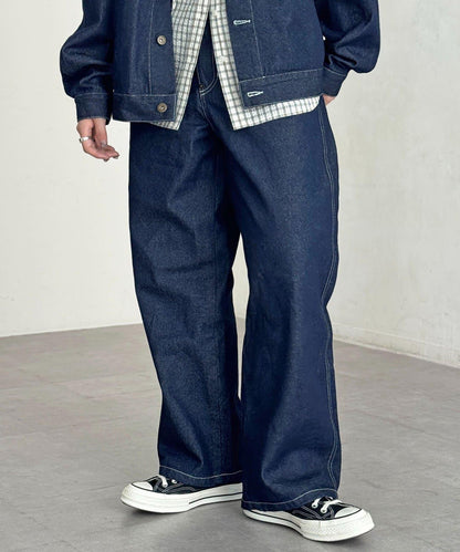 【可成套搭配】腰部鉤扣後褶牛仔褲