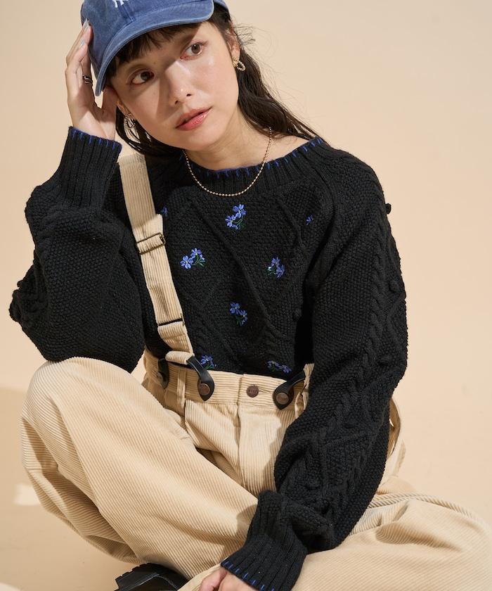 花卉刺繡針織套頭衫