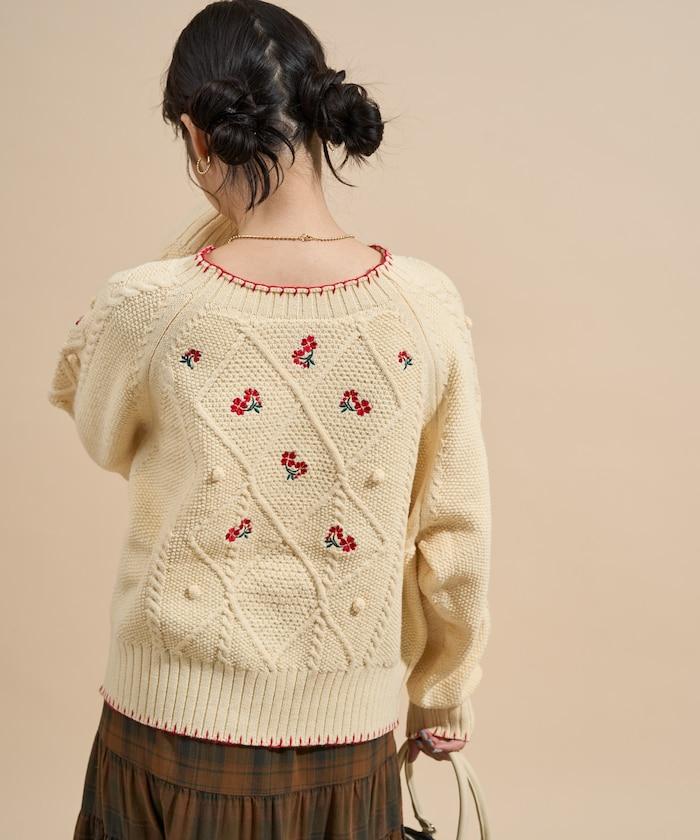 花卉刺繡針織套頭衫