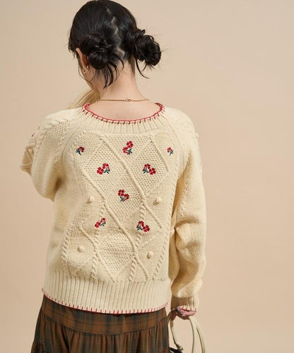 花卉刺繡針織套頭衫