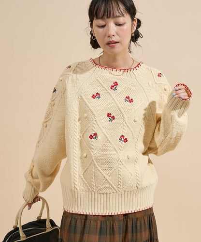 花卉刺繡針織套頭衫