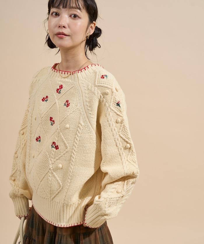 花卉刺繡針織套頭衫
