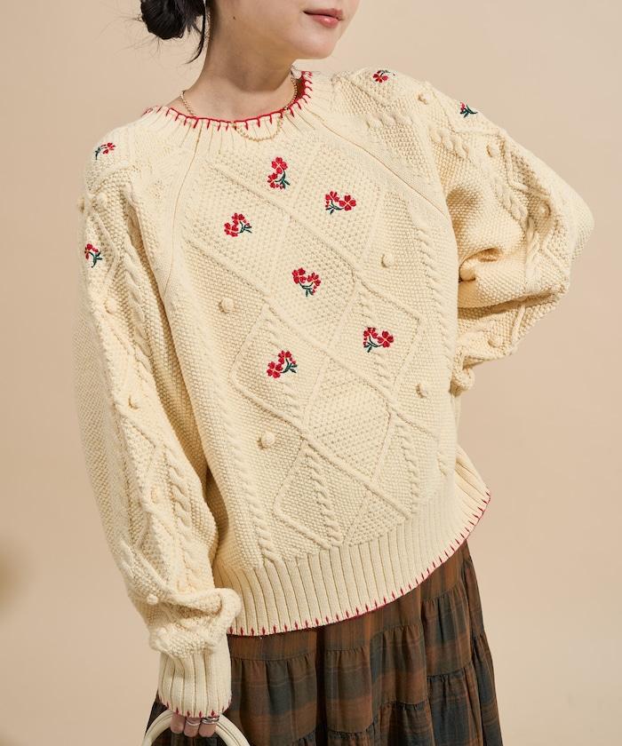 花卉刺繡針織套頭衫