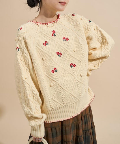 花卉刺繡針織套頭衫