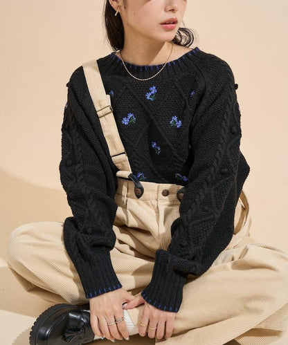 花卉刺繡針織套頭衫