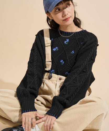 花卉刺繡針織套頭衫