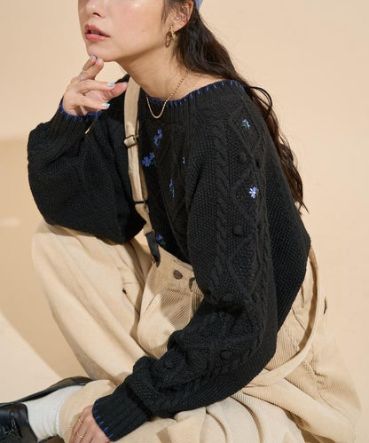 花卉刺繡針織套頭衫