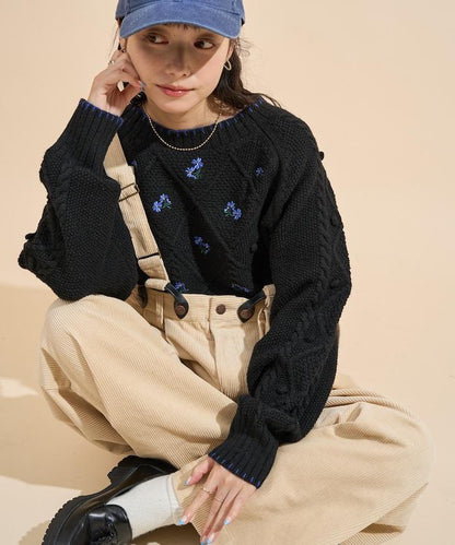 花卉刺繡針織套頭衫