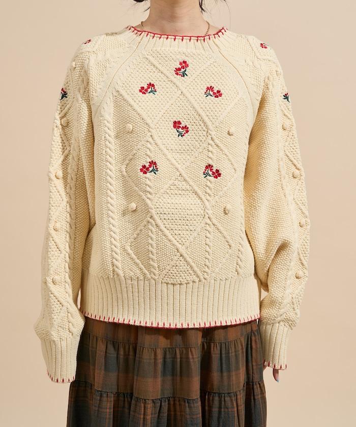 花卉刺繡針織套頭衫