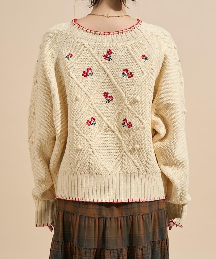 花卉刺繡針織套頭衫