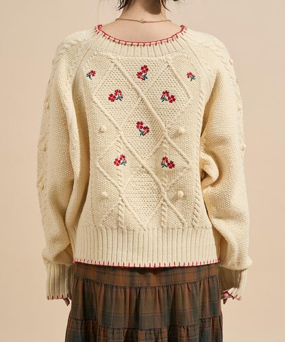 花卉刺繡針織套頭衫