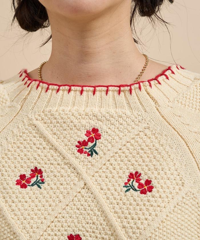 花卉刺繡針織套頭衫