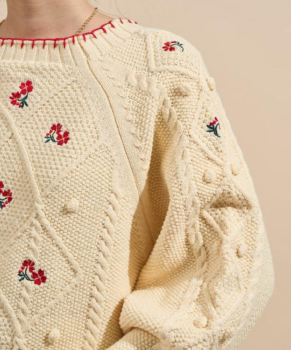 花卉刺繡針織套頭衫