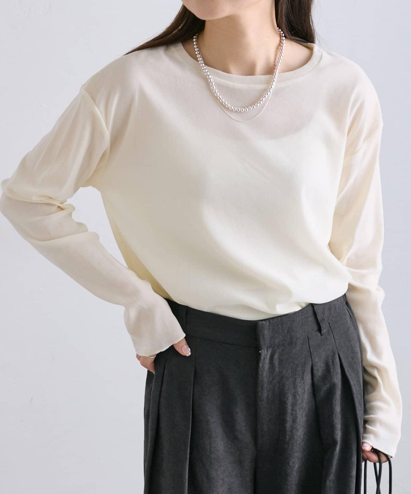 【復刻】尼龍網紗天鵝絨圓領長袖T恤