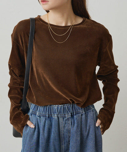 【復刻】尼龍網紗天鵝絨圓領長袖T恤