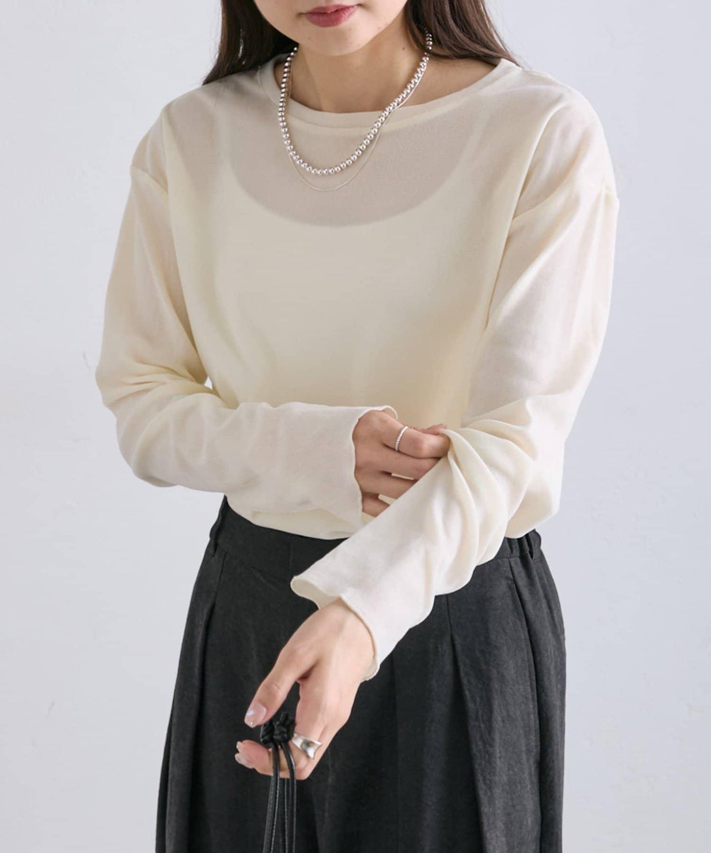 【復刻】尼龍網紗天鵝絨圓領長袖T恤