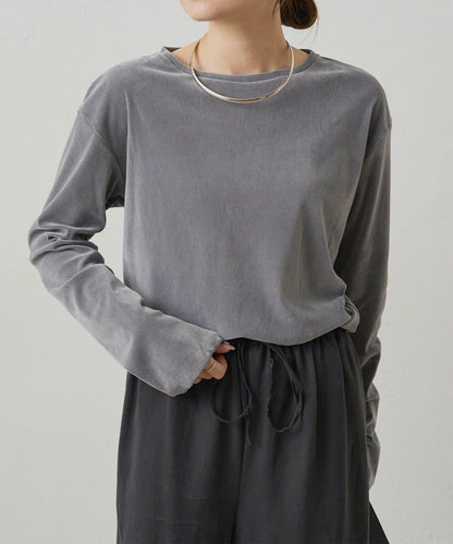 【復刻】尼龍網紗天鵝絨圓領長袖T恤