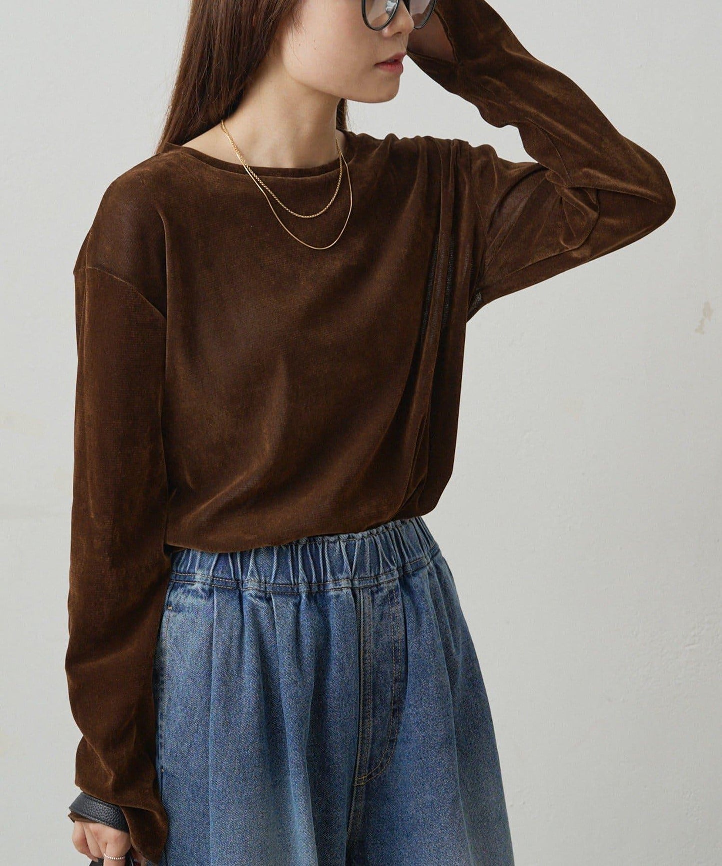 【復刻】尼龍網紗天鵝絨圓領長袖T恤