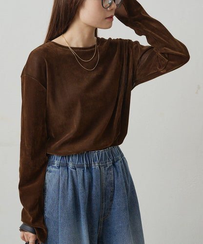 【復刻】尼龍網紗天鵝絨圓領長袖T恤