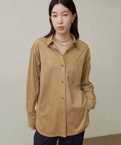 仿麂皮翻領襯衫