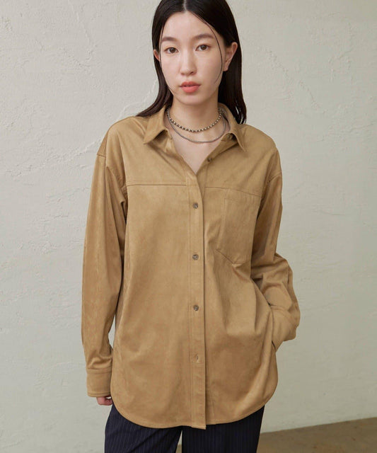 仿麂皮翻領襯衫