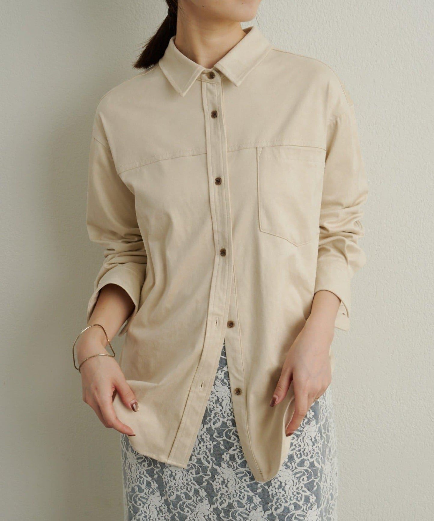 仿麂皮翻領襯衫