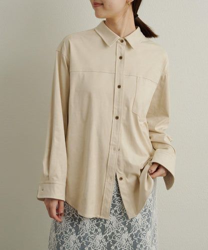 仿麂皮翻領襯衫