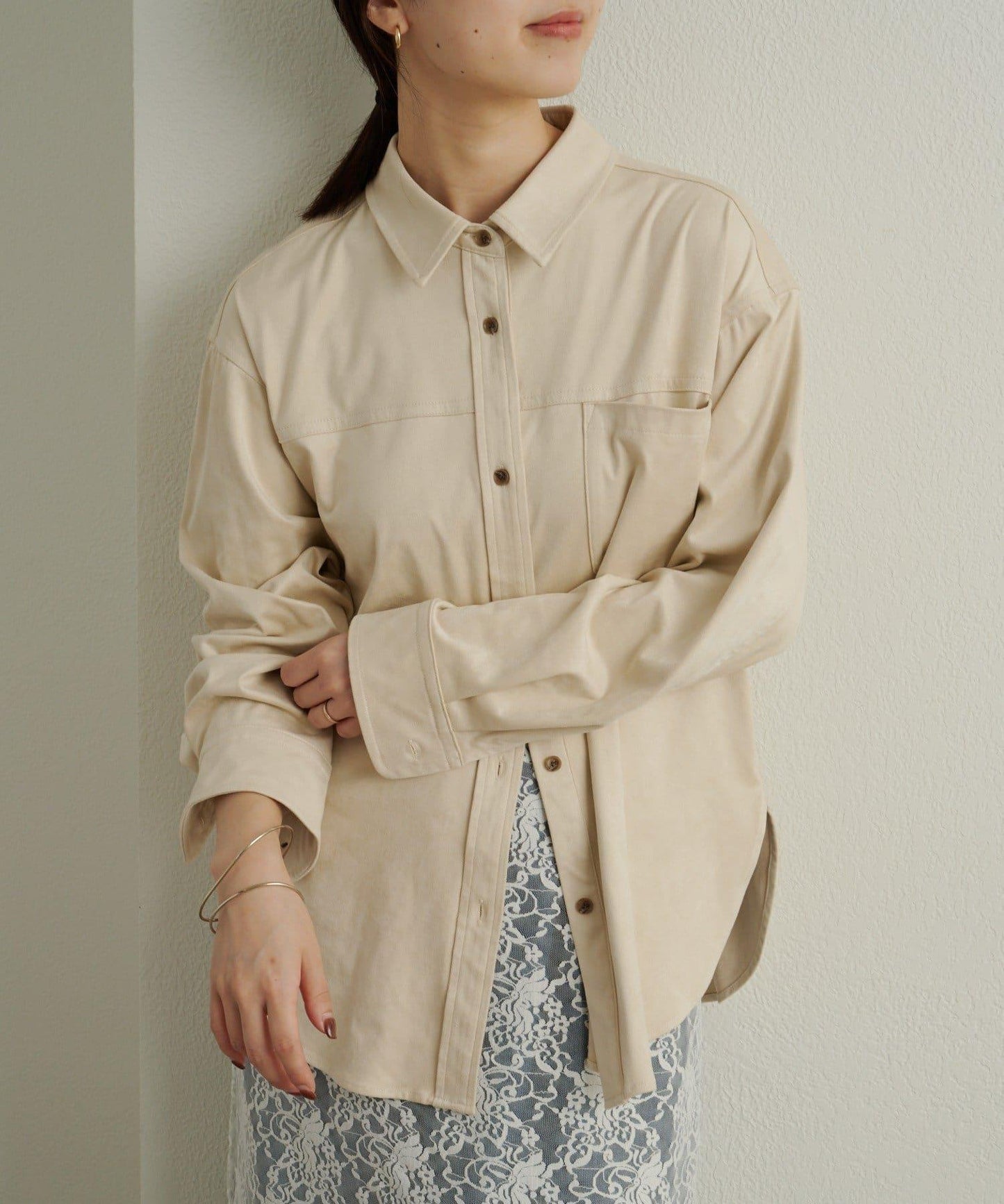 仿麂皮翻領襯衫