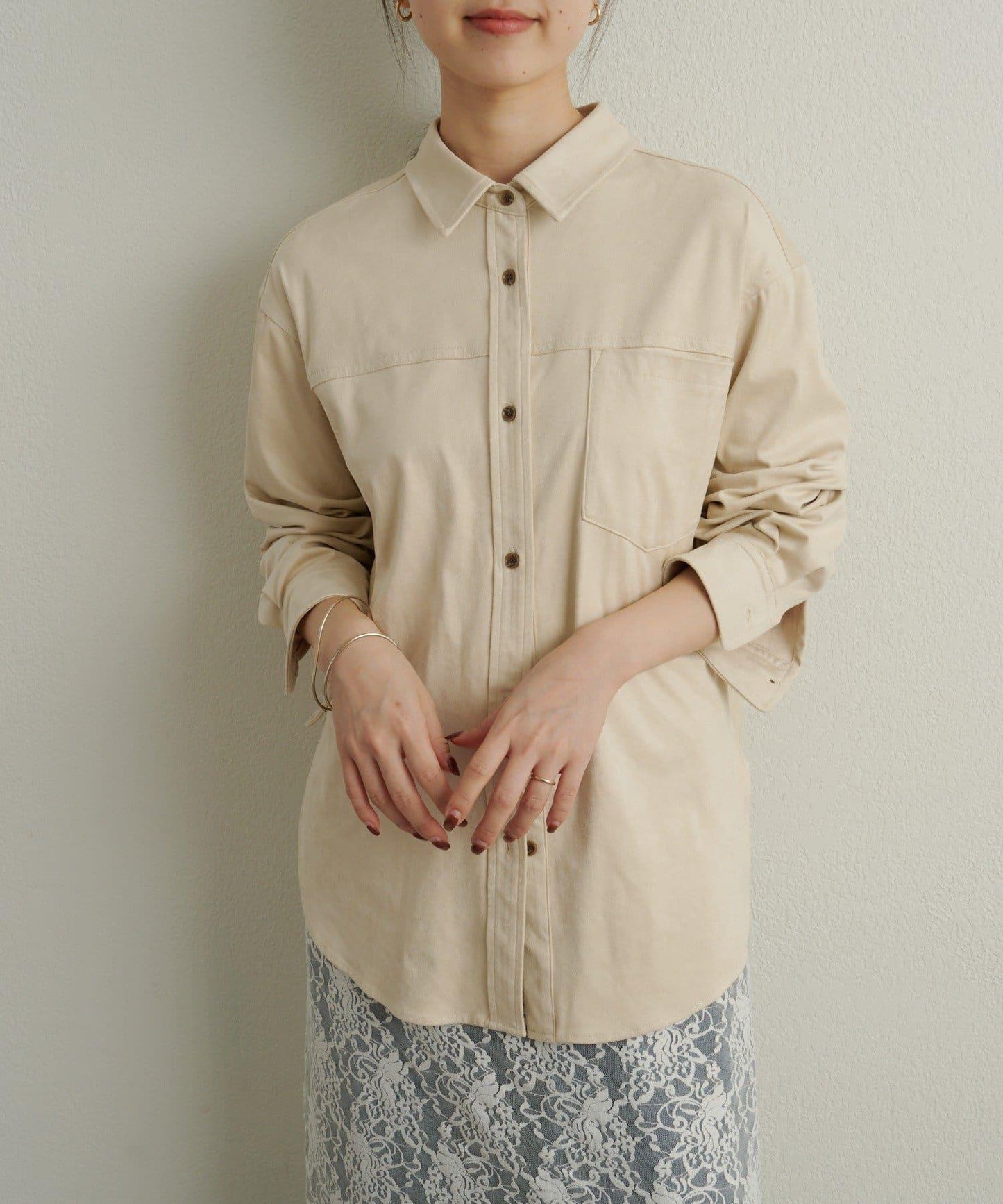 仿麂皮翻領襯衫