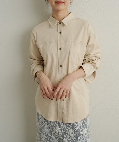 仿麂皮翻領襯衫