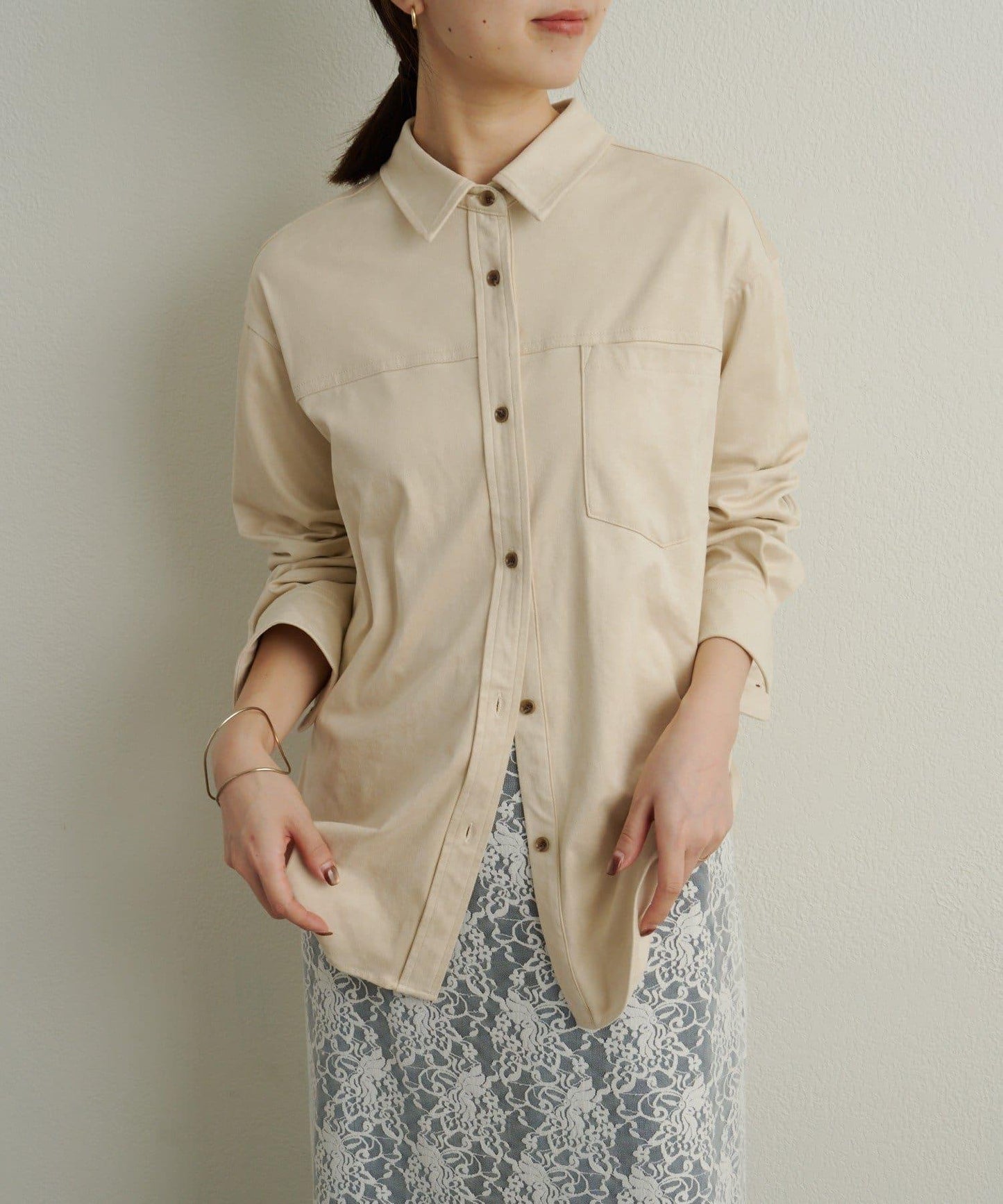 仿麂皮翻領襯衫