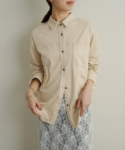 仿麂皮翻領襯衫