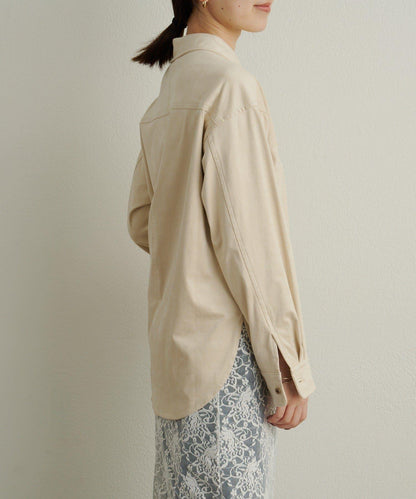 仿麂皮翻領襯衫