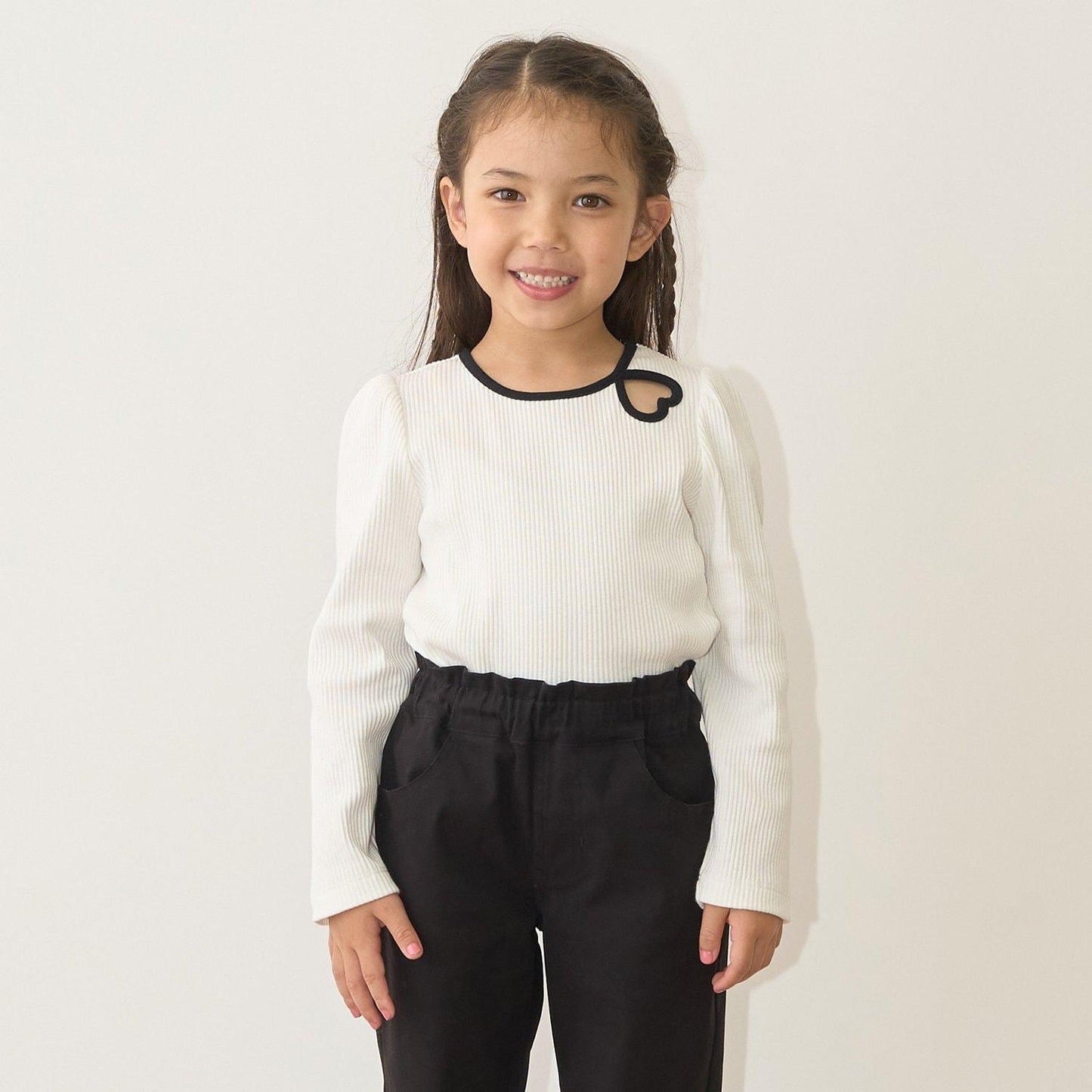 拼色愛心羅紋上衣