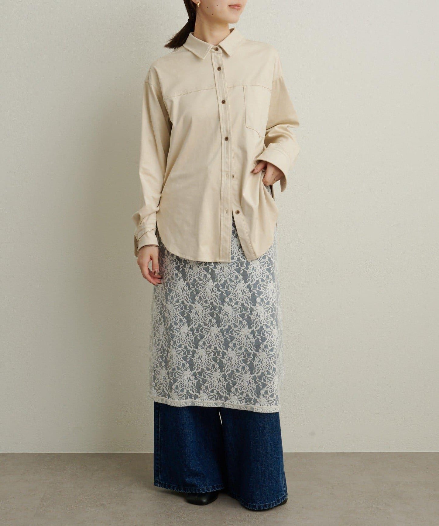 仿麂皮翻領襯衫