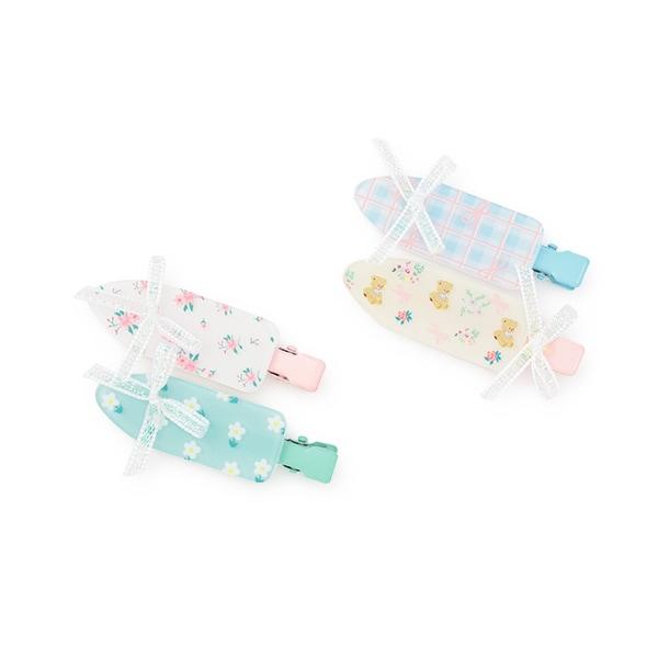 拼色蝴蝶結髮夾2件套