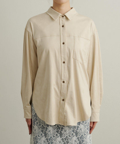 仿麂皮翻領襯衫