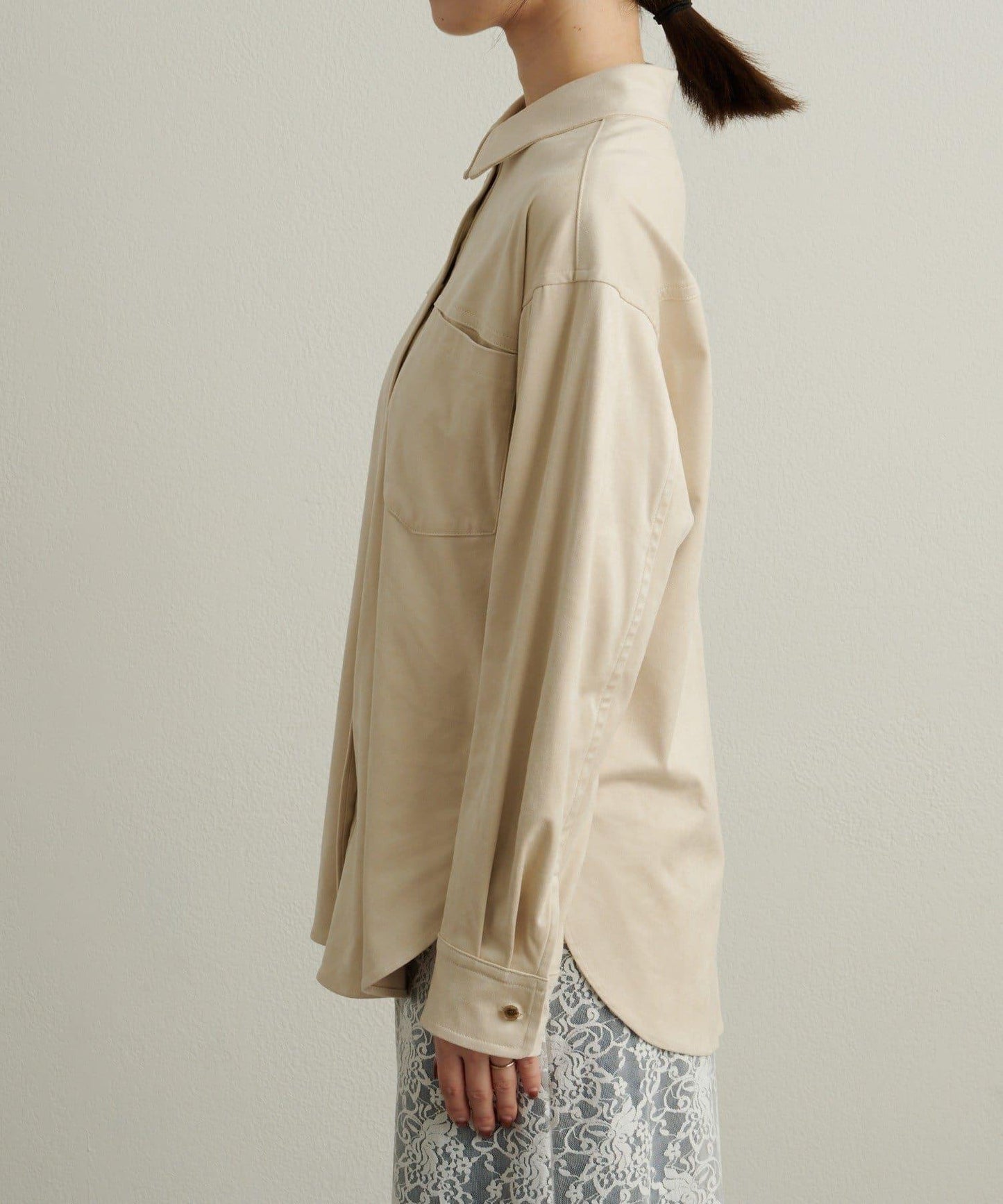 仿麂皮翻領襯衫