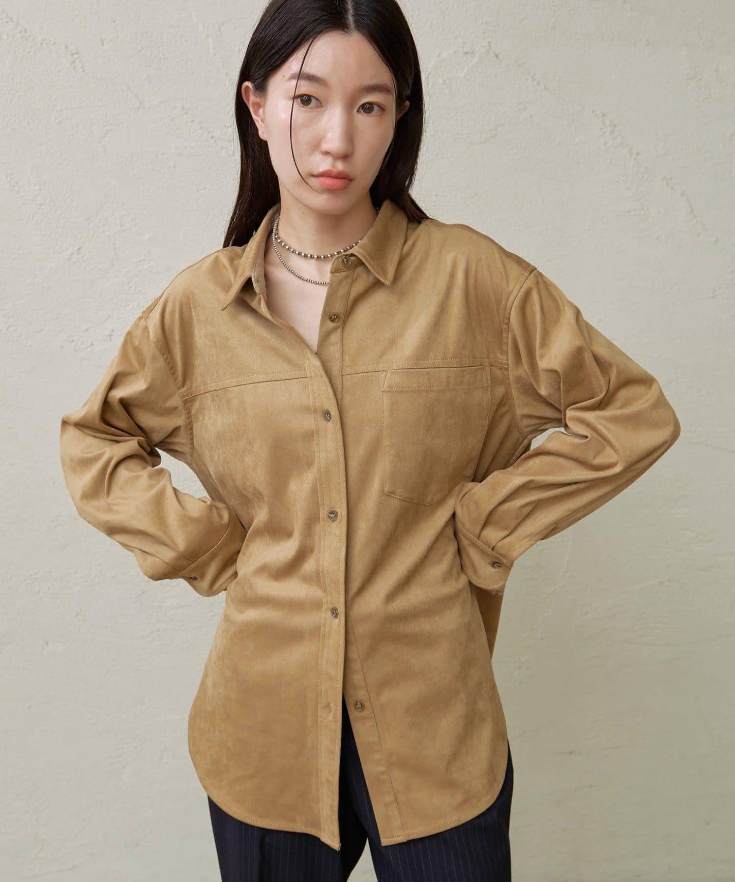 仿麂皮翻領襯衫