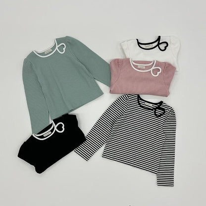 拼色愛心羅紋上衣