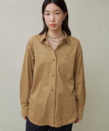 仿麂皮翻領襯衫