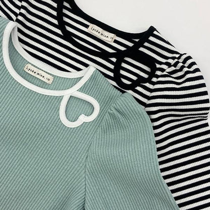 拼色愛心羅紋上衣