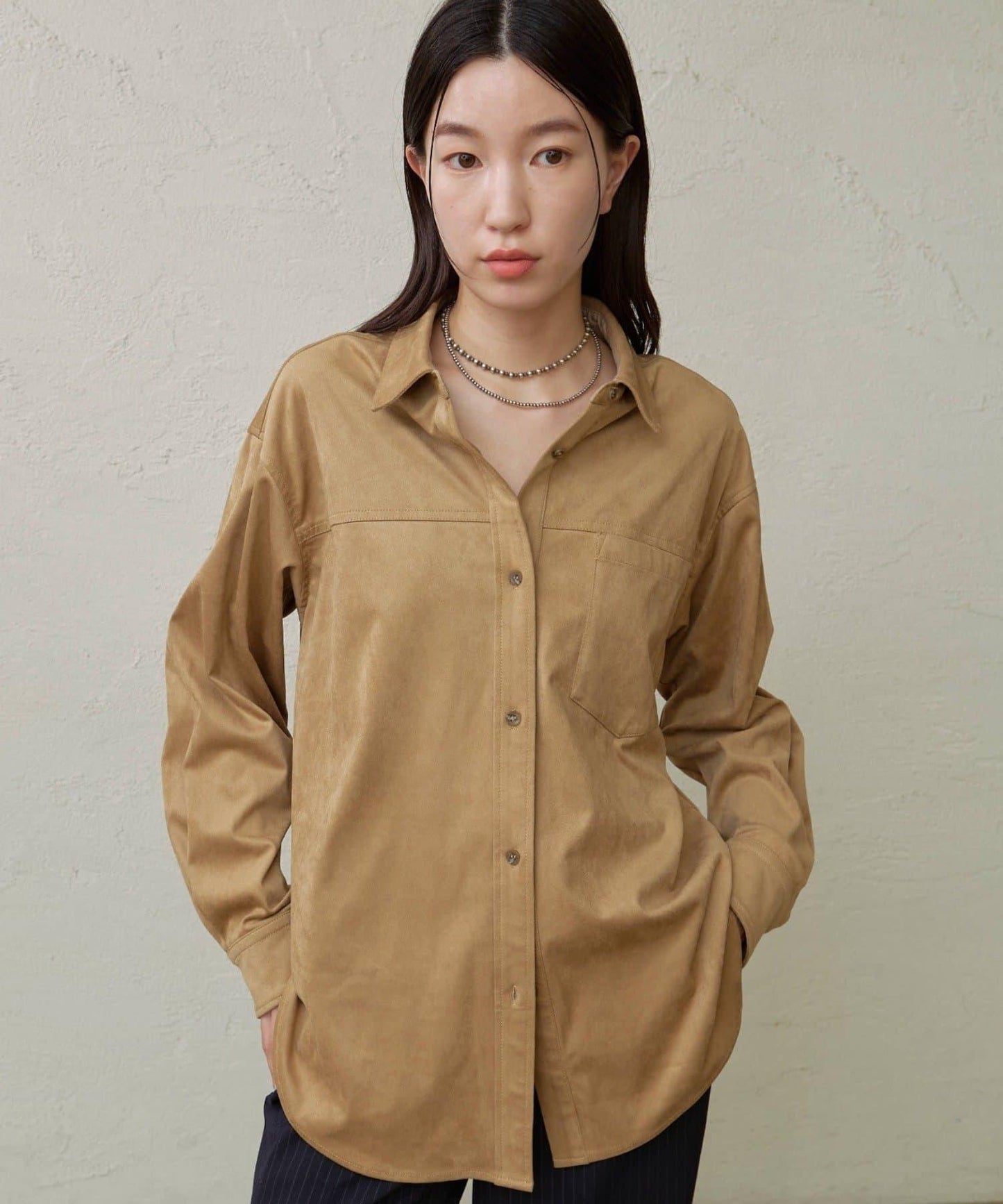 仿麂皮翻領襯衫