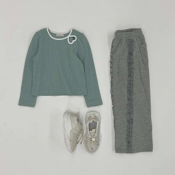 拼色愛心羅紋上衣