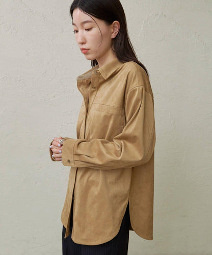 仿麂皮翻領襯衫