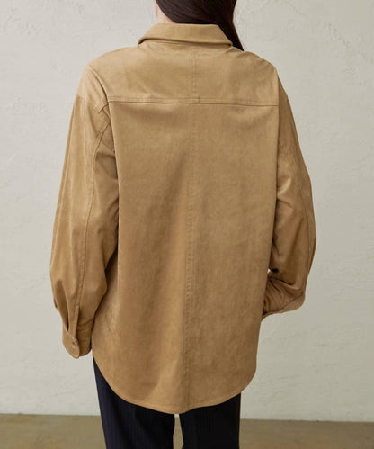 仿麂皮翻領襯衫