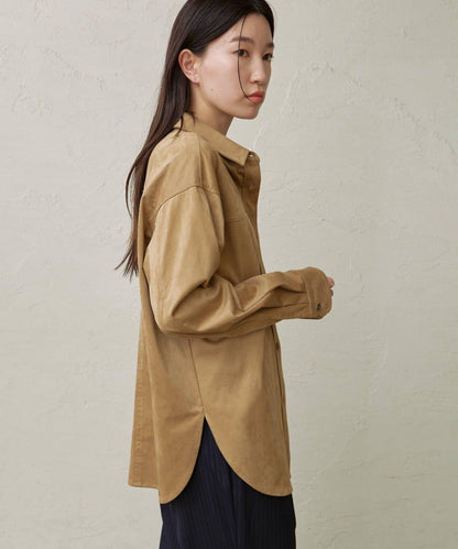 仿麂皮翻領襯衫