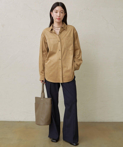 仿麂皮翻領襯衫