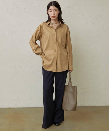 仿麂皮翻領襯衫